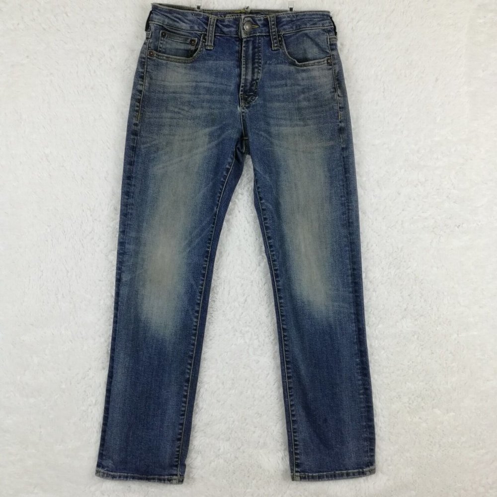 American Eagle Mens Jeans Original Straight Blue Denim Stone Wash Whisker 28x30